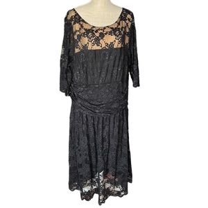 NWT Kiyonna 3/4 Long Sleeve Below Knee Midi Dress Lace Black Womens Size 3X